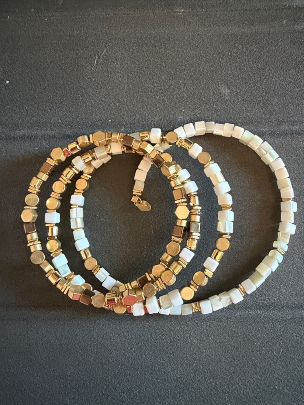 Gold & White Beaded Stretch Bracelet Set - Women's Jewelry